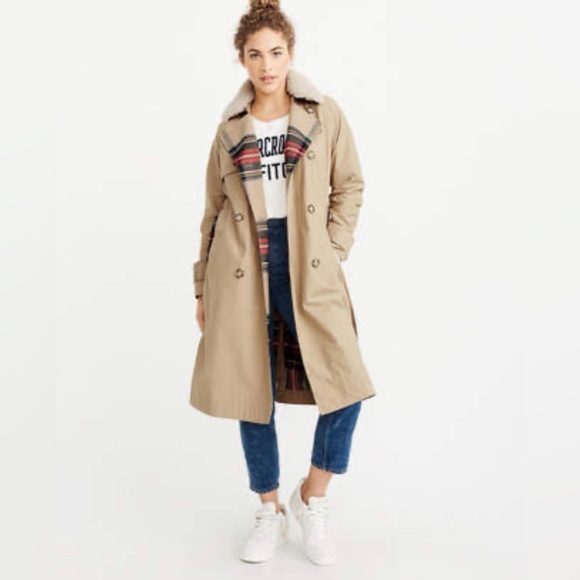 Abercrombie & Fitch Beige Trench Coat with Plaid Accents - Picture 11 of 11